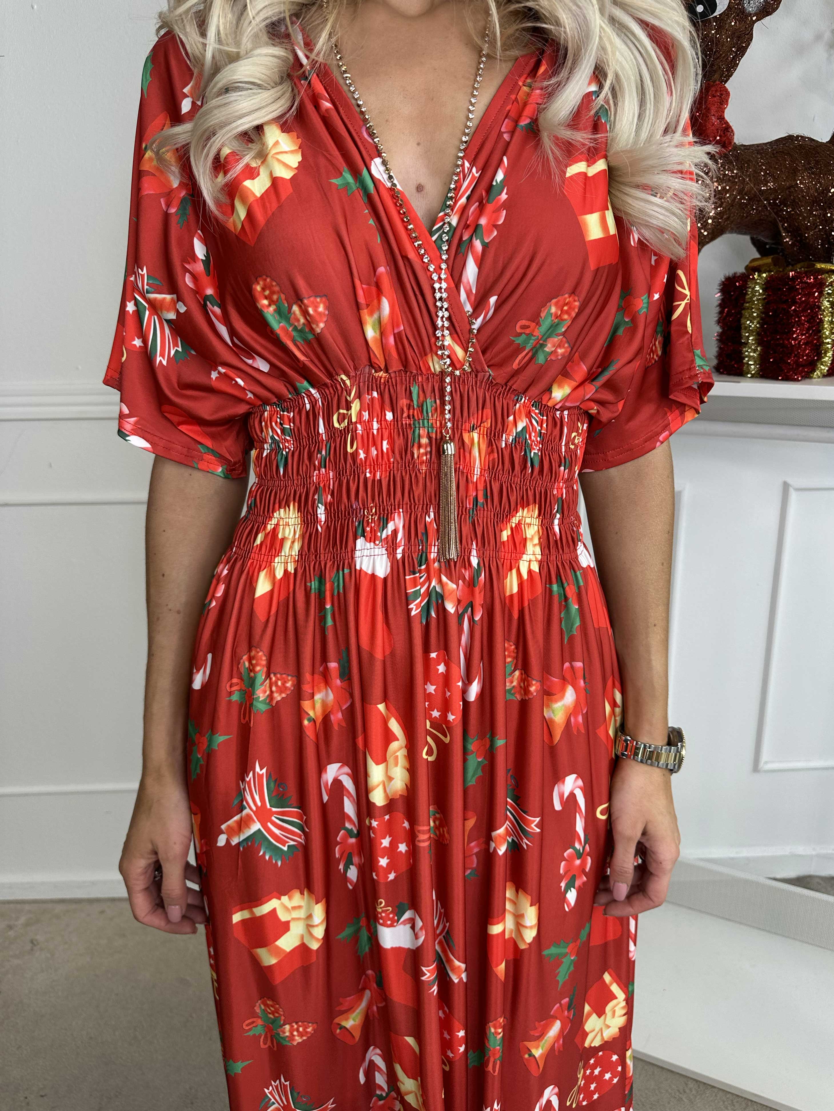 Pams Holiday - Lång klänning med resår och julmotiv